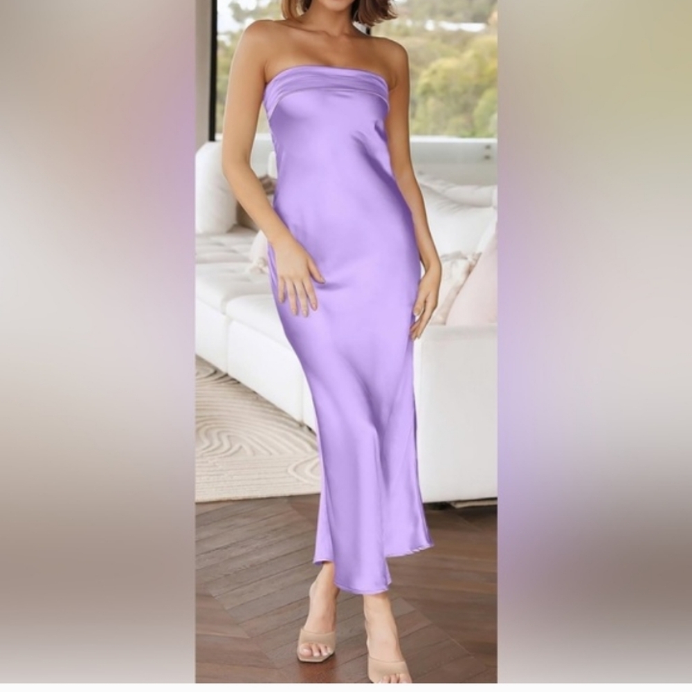 Caracilia.                Strapless Satin Slip Dress in Lavender